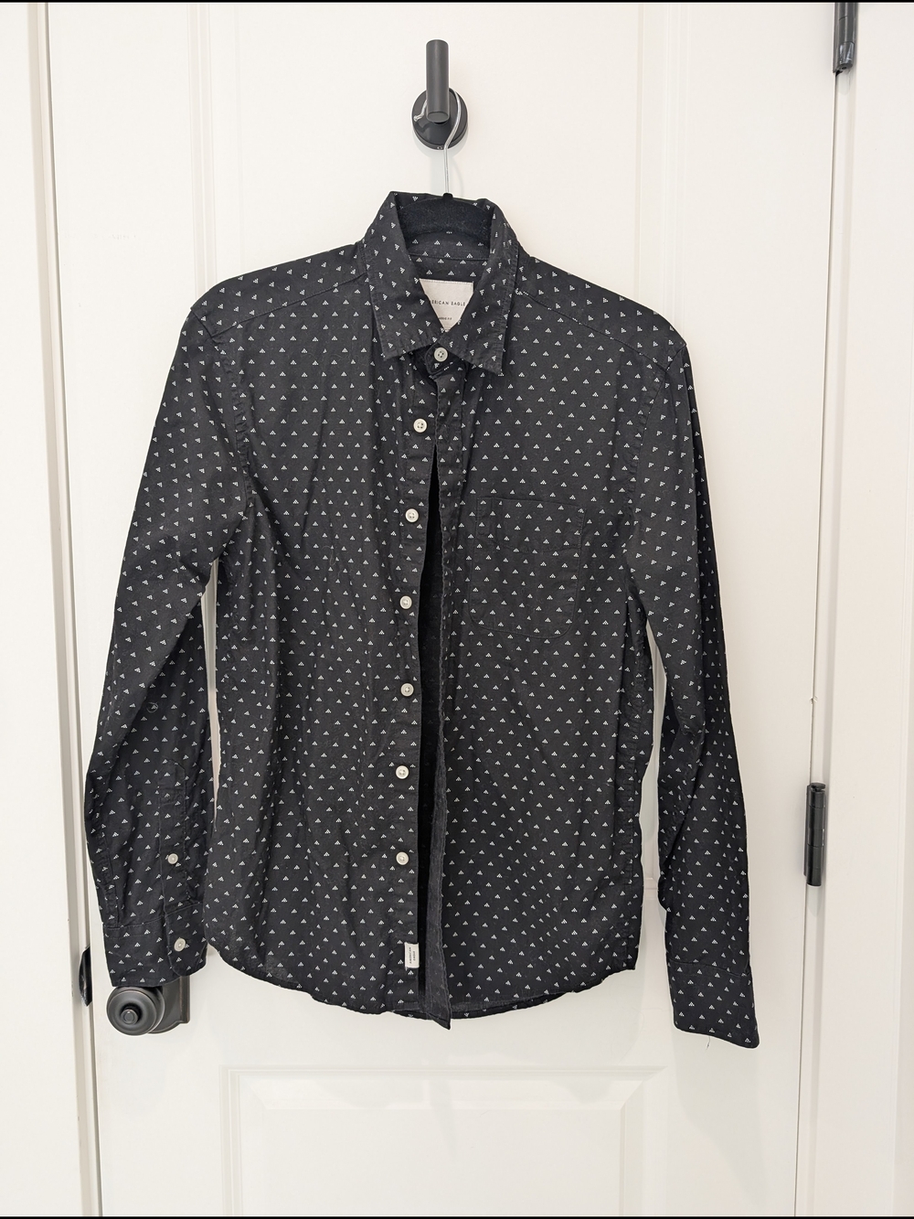 American Eagle Outfitters Black Button-Down Shirt with Tiny White Triangle Print